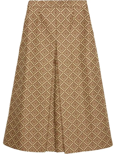 Gucci Gg Damier Jacquard Culotte Pant In Brown, Beige And Pink