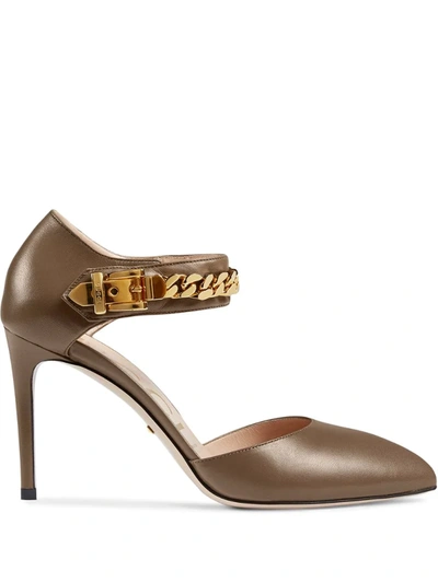 Gucci Sylvie-chain 95mm Pumps In Neutrals