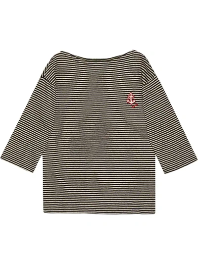 Gucci Striped Linen T-shirt With Anchor In Black