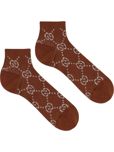 Gucci Gg Embroidered Socks In Brown