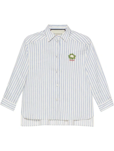 Gucci Striped Cotton Linen Shirt With Cauliflower In White
