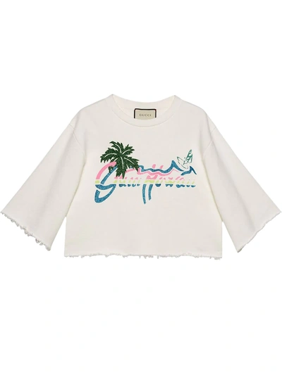 Gucci Glitter Hawaii-print Cotton-jersey Sweatshirt In Off-white Cotton Jersey