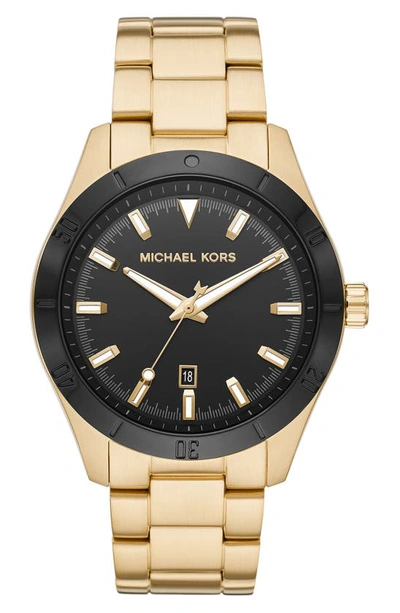 Michael Kors Layton Goldtone Stainless Steel Bracelet Watch In Gold/ Black/ Gold
