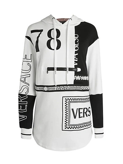 Versace Two-tone Tunic Hoodie In Black White