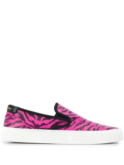 Saint Laurent Men's Venice Zebra-stripe Leather Slip-on Sneakers In Pink