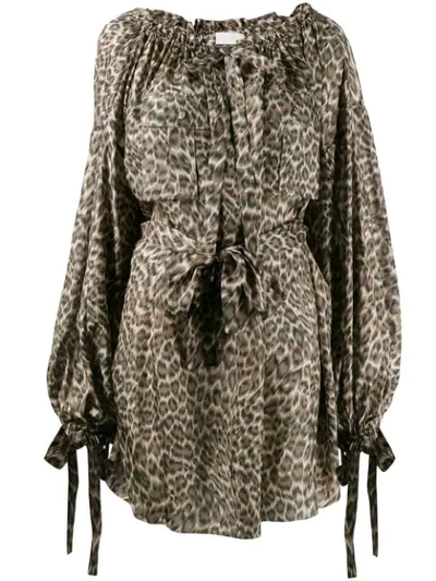 Zimmermann Suraya Silk Off-the-shoulder Dress In Khaki Leopard