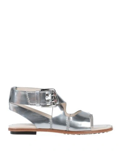 Tod's Toe Strap Sandals In Silver