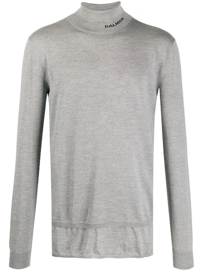 Balmain Men's Polo Neck Turtleneck Jumper Sweater In Grey