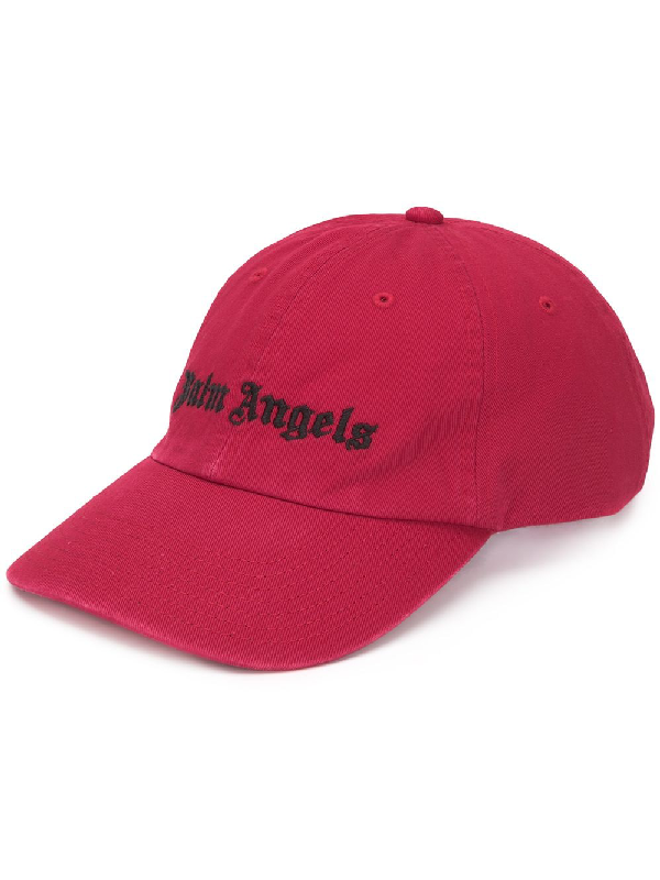Palm Angels Embroidered Logo Cotton Canvas Cap In Red | ModeSens