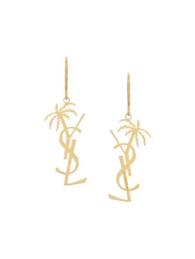 Saint Laurent Monogram Palm Earrings In Gold