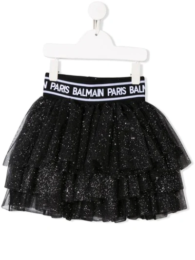 Balmain Teen Polka Dot Ruffled Skirt In Black