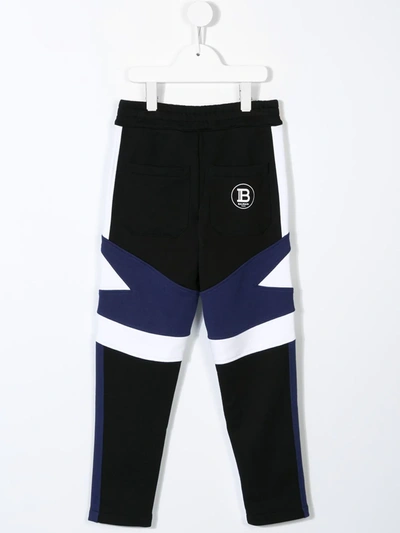 Balmain Kids' Color Block Cotton Sweatpants In Black