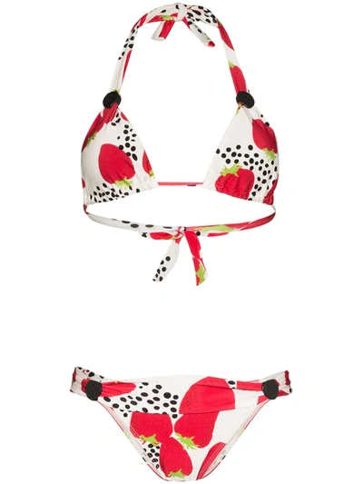 Adriana Degreas Strawberry-print Halterneck Bikini In Red