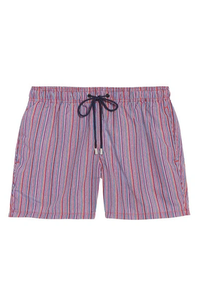 Bugatchi Stripe Swim Trunks In Grecian Blue