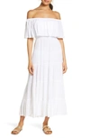 Elan Off The Shoulder Ruffle Cover-up Maxi Dress In White