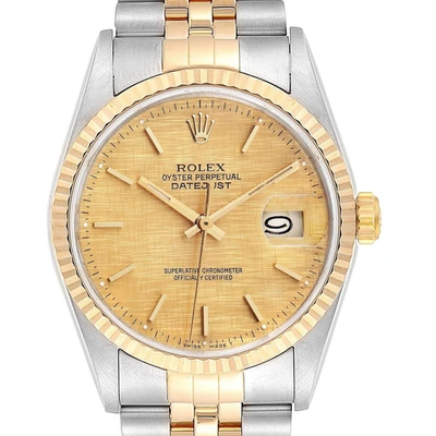 Rolex Datejust 36 Steel Yellow Gold Linen Dial Mens Watch 16233 In Not Applicable