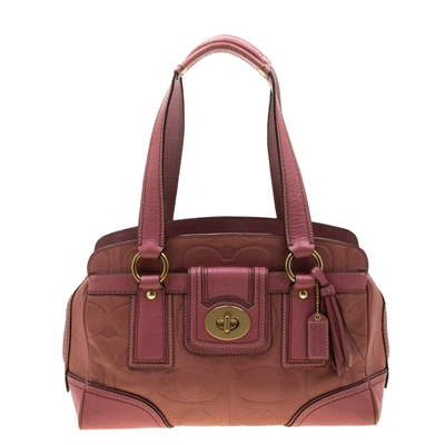 Pre-owned Coach Pink Leather Pocket Turnlock Satchel