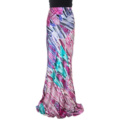 Pre-owned Roberto Cavalli Multicolor Printed Silk Maxi Skirt M