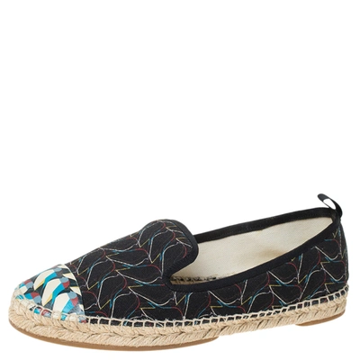 Pre-owned Fendi Multicolor Printed Canvas And Leather Cap Toe Flat Espadrilles Size 38.5