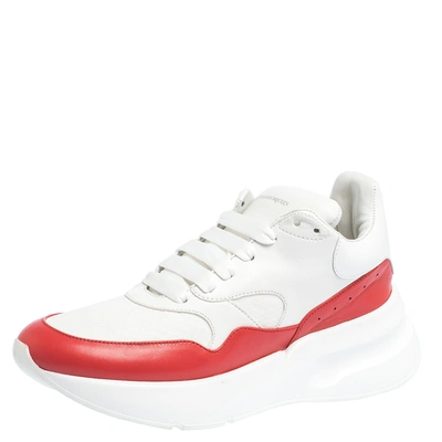 Pre-owned Alexander Mcqueen White/red Leather And Mesh Oversized Runner Low Top Sneakers Size 40
