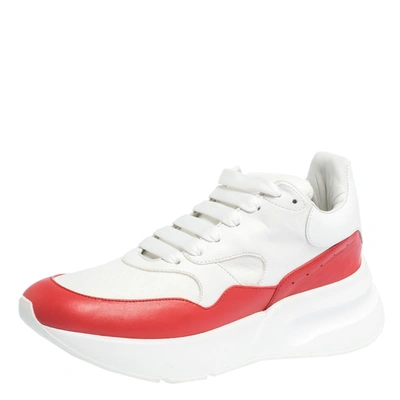 Pre-owned Alexander Mcqueen White/red Leather And Mesh Oversized Runner Low Top Sneakers Size 40.5