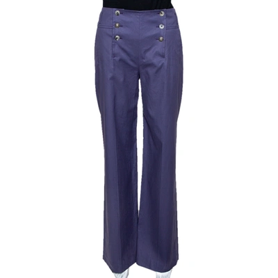 Pre-owned Kenzo Purple Cotton Wide Leg Trousers M