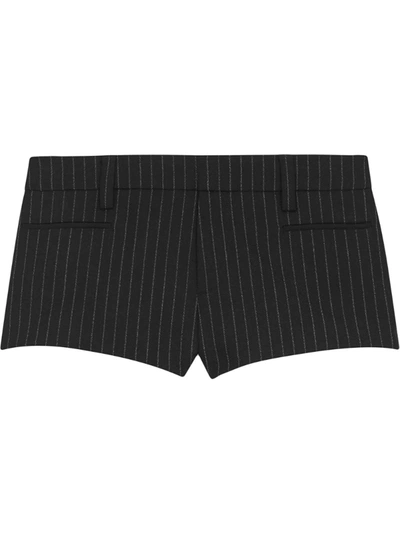 Saint Laurent Rive Gauche Pinstriped Mini Shorts In Black