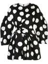 Carolina Herrera Polka Dot Bow-embellished Cotton Mini Dress In Black White
