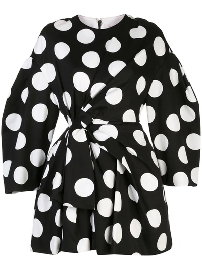 Carolina Herrera Polka Dot Bow-embellished Cotton Mini Dress In Black/white