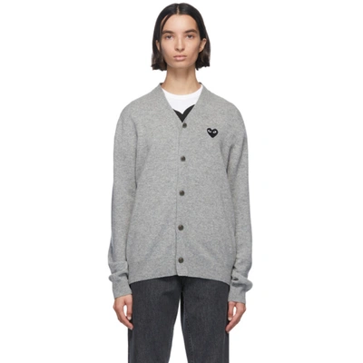 Comme Des Garçons Play Comme Des Garcons Play Grey And Black Wool Mens Fit Heart Patch V-neck Cardigan