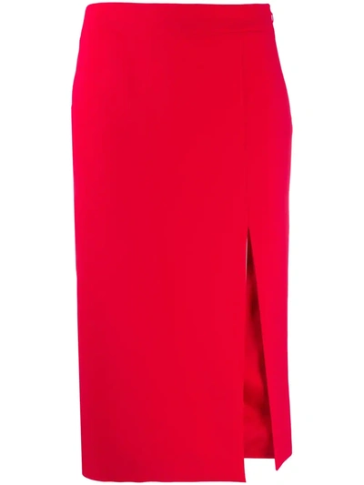Moschino Front Slit Midi Skirt In Red