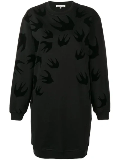 Mcq By Alexander Mcqueen Black Swallow-print Cotton Sweatshirt Dress