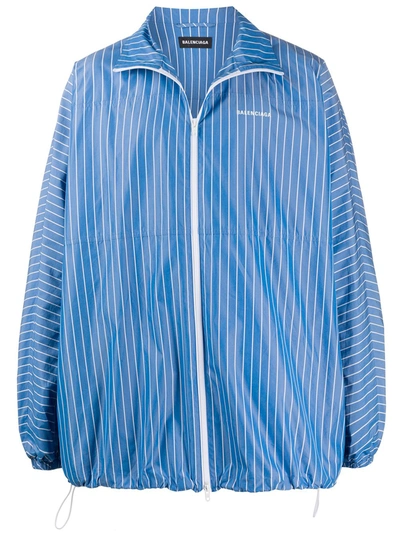 Balenciaga Striped Lightweight Logo Jacket In Azzurro