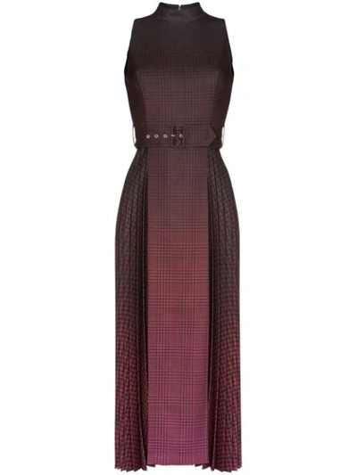 Mary Katrantzou Julia Belted Pleated Dégradé Houndstooth Twill Midi Dress In Black