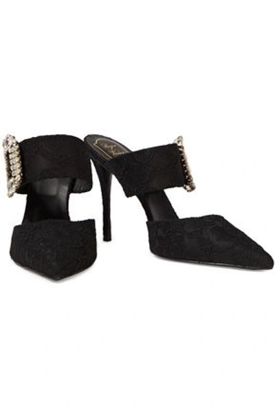 Roger Vivier Buckle-embellished Corded Lace Mules In Black