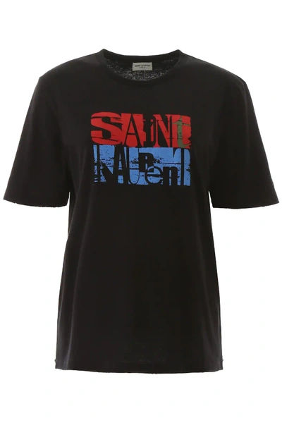 Saint Laurent Abstract Logo Print T-shirt In Black