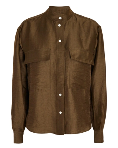 Frame Clean Safari Linen-blend Shirt In Olive/army