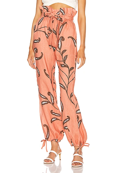 Johanna Ortiz Punch Destiny Of Joy Printed Linen Pants In Summer Punch