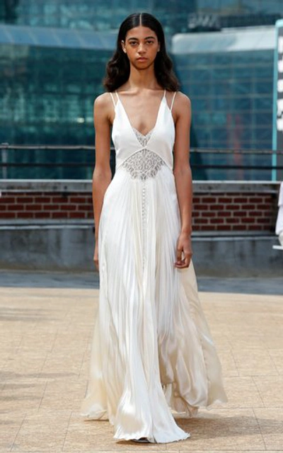 jonathan simkhai white maxi dress Simkhai Kolbi Lace-accented Pleated Maxi Dress In Ivory