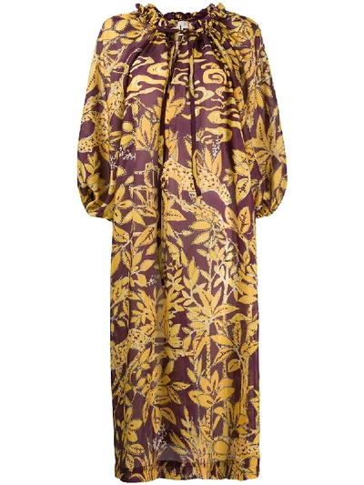 L'autre Chose Exotic Flowers Print Maxi Dress In Yellow