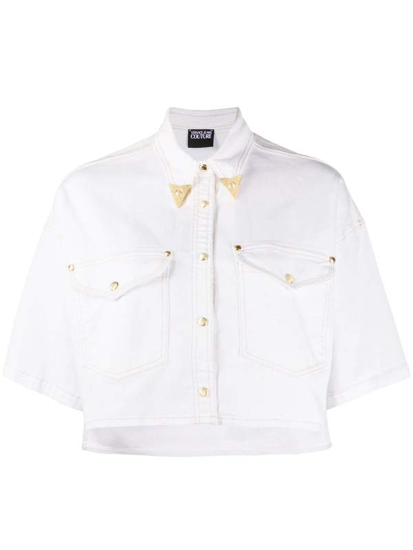 Versace Jeans Couture Golden Plaque White Cropped Shirt In E003 White ...