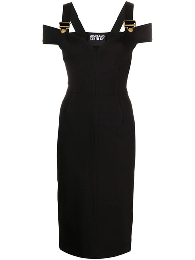 Versace Jeans Couture Buckled Fitted Sheath Dress In Black