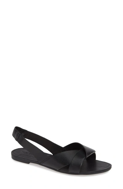 Vagabond Tia Leather Flat Sandal In Black In Black Leather