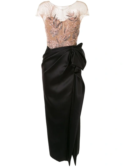 Marchesa Embellished Metallic Tulle And Gathered Satin Gown In Multi