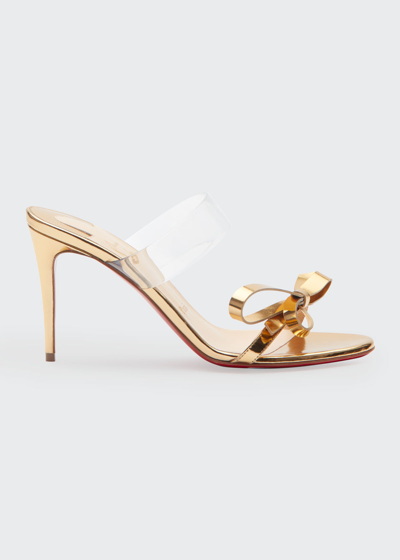 Christian Louboutin Just Nodo 85 Mirrored-leather And Pvc Sandals In Gold