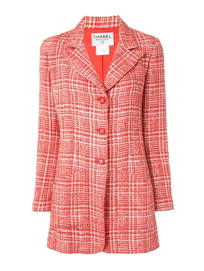 Pre-owned Chanel 1997 Check Tailored Coat In Red
