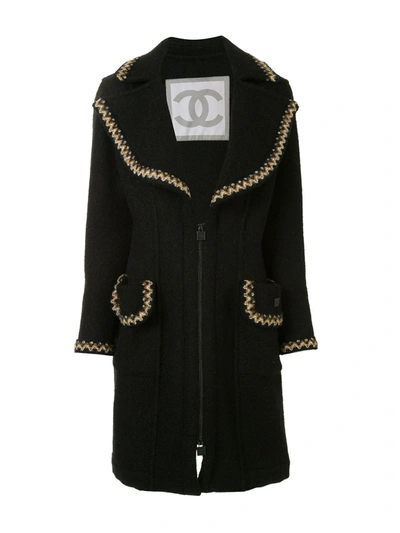 Pre-owned Chanel 2006 Sports Braided Trim Coat In Black