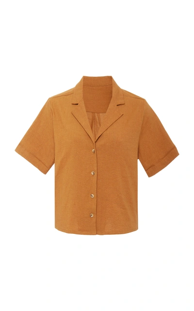Anemone The Hutton Linen-blend Shirt In Orange