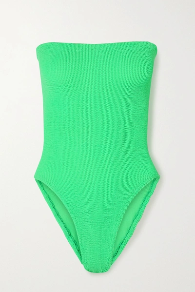 Hunza G Net Sustain Audrey Seersucker Bandeau Swimsuit In Bright Green
