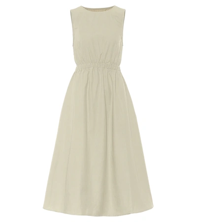 The Frankie Shop Erica Cutout Cotton And Linen-blend Poplin Midi Dress In Sage Green